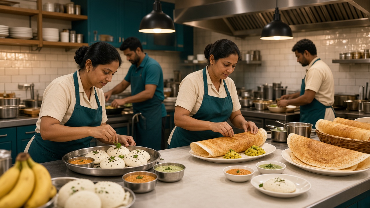 The Ishta kitchen plating idli and dosa