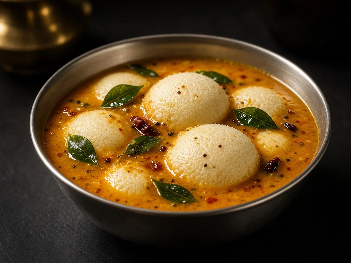 Mini idlis in sambar
