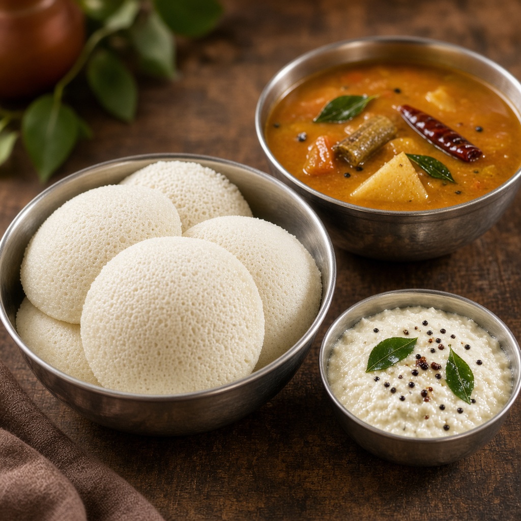 Idli sambar, a South Indian breakfast